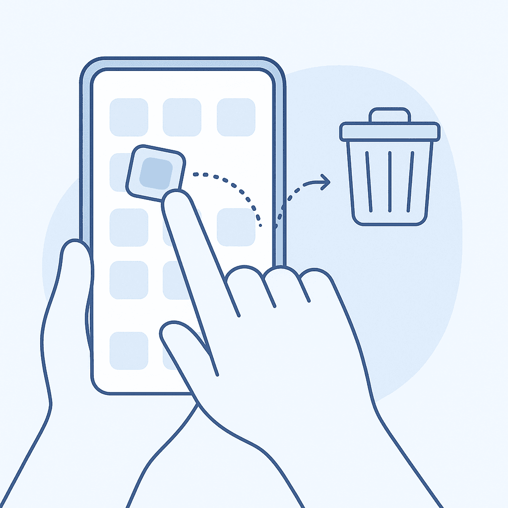 Illustration of a smartphone with an app being uninstalled.